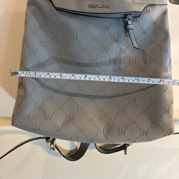 STEVE MADDEN Monogrammed SM vegan Leather Backpack Top Handle Bag Lined Grey - Picture 2 of 12